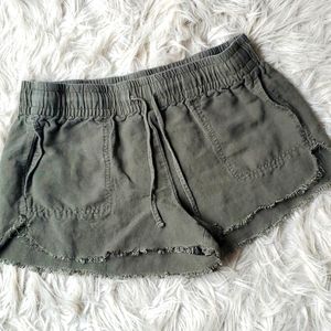 Express Olive Green Drawstring Linen Shorts Small